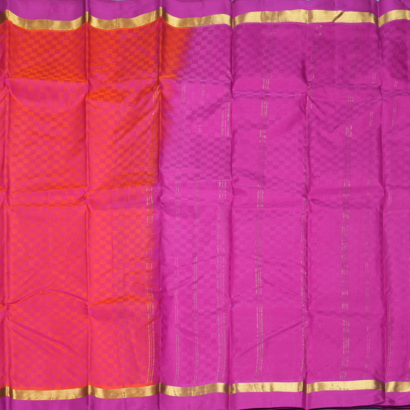 Hayagrivas Handloom Orangish-Pink Kanjivaram Silk Saree with Purple Border KBF912H5-2