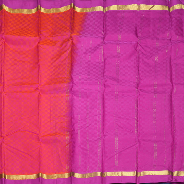 Hayagrivas Handloom Orangish-Pink Kanjivaram Silk Saree with Purple Border KBF912H5-2