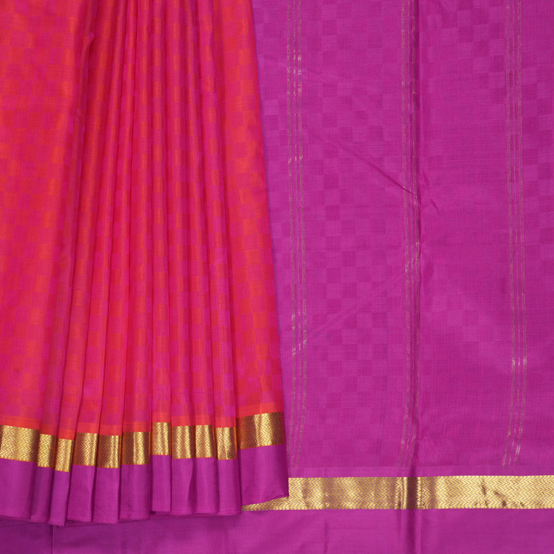 Hayagrivas Handloom Orangish-Pink Kanjivaram Silk Saree with Purple Border KBF912H5-2