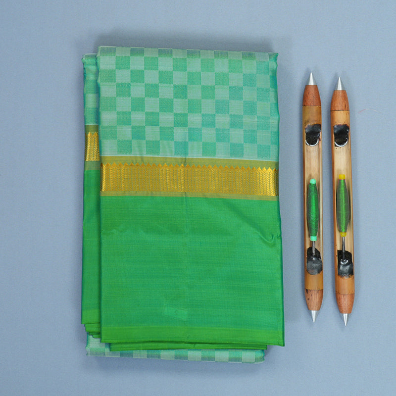 Hayagrivas Handloom Sea Green Kanjivaram Silk Saree with Parrot Green Border KBF912H5-4