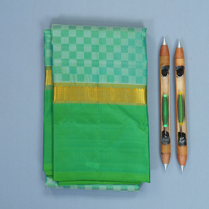 Hayagrivas Handloom Sea Green Kanjivaram Silk Saree with Parrot Green Border KBF912H5-4