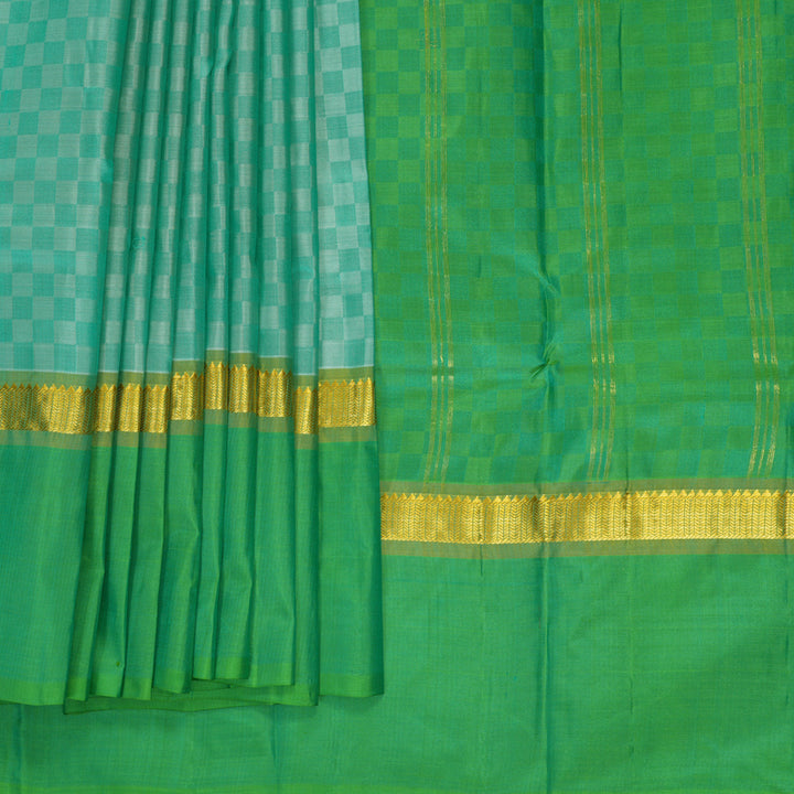 Hayagrivas Handloom Sea Green Kanjivaram Silk Saree with Parrot Green Border KBF912H5-4