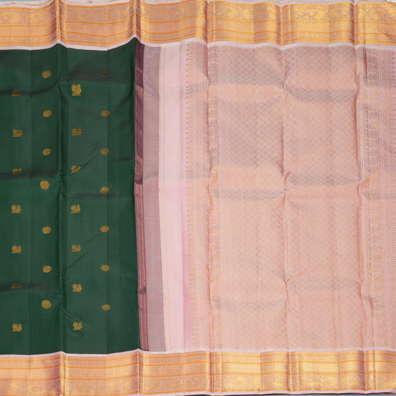 Hayagrivas Handloom Bottle Green Kanjivaram Silk Saree with Baby Pink Border KBF914H1-1