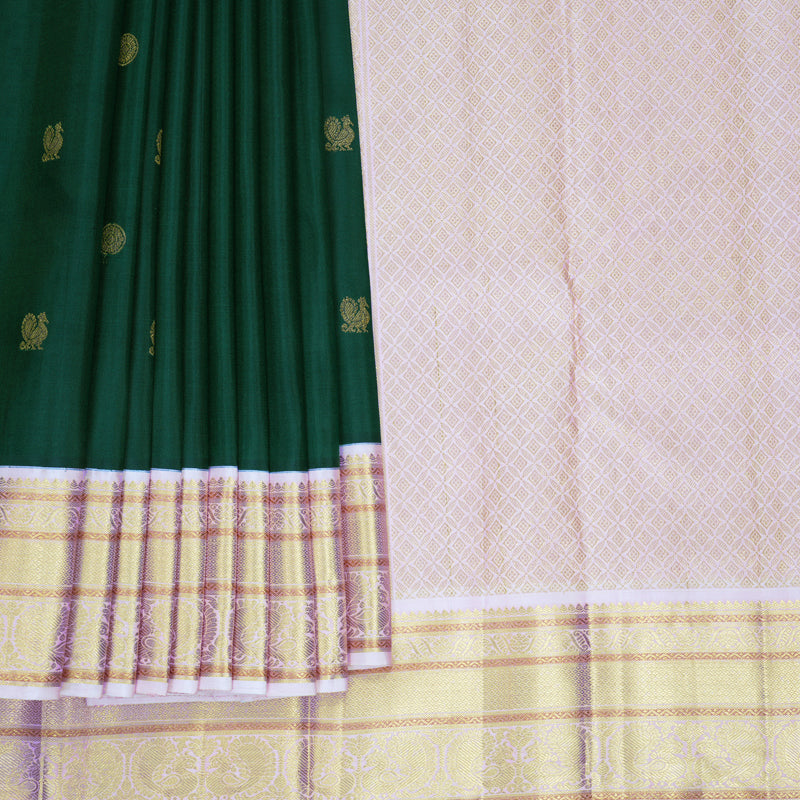 Hayagrivas Handloom Bottle Green Kanjivaram Silk Saree with Baby Pink Border KBF914H1-1