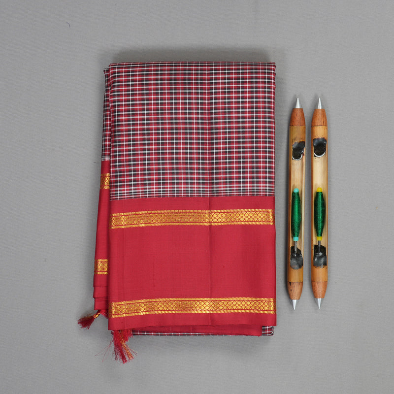 Hayagrivas Handloom Multicolour Checks Kanjivaram Silk Saree with Red Border KBF914H2-1