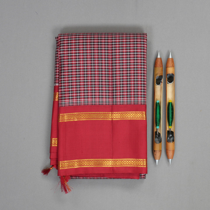 Hayagrivas Handloom Multicolour Checks Kanjivaram Silk Saree with Red Border KBF914H2-1