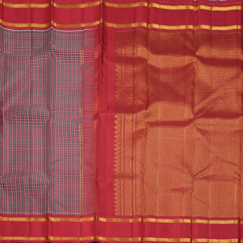 Hayagrivas Handloom Multicolour Checks Kanjivaram Silk Saree with Red Border KBF914H2-1