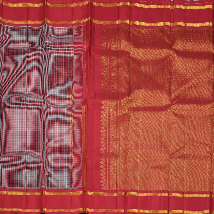 Hayagrivas Handloom Multicolour Checks Kanjivaram Silk Saree with Red Border KBF914H2-1