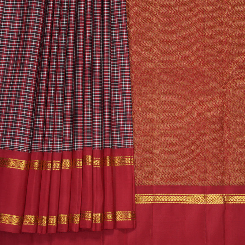 Hayagrivas Handloom Multicolour Checks Kanjivaram Silk Saree with Red Border KBF914H2-1