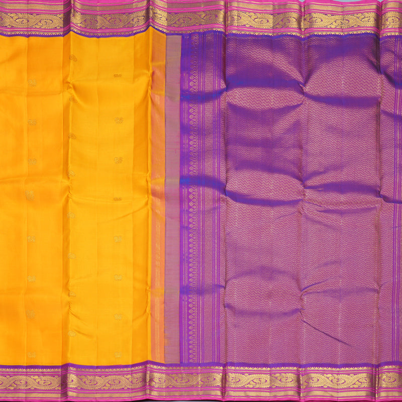 Hayagrivas Handloom Yellow Kanjivaram Silk Saree with Purple Border KBF914H4-1