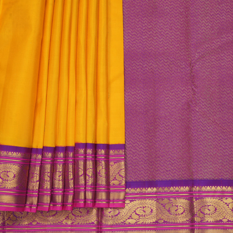 Hayagrivas Handloom Yellow Kanjivaram Silk Saree with Purple Border KBF914H4-1