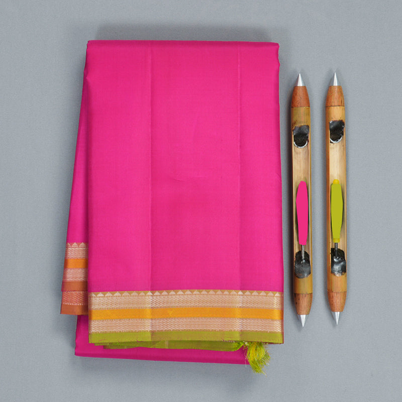 Hayagrivas Handloom Rani Pink Kanjivaram Silk Saree with Rust Orange Border KBF915H2-1
