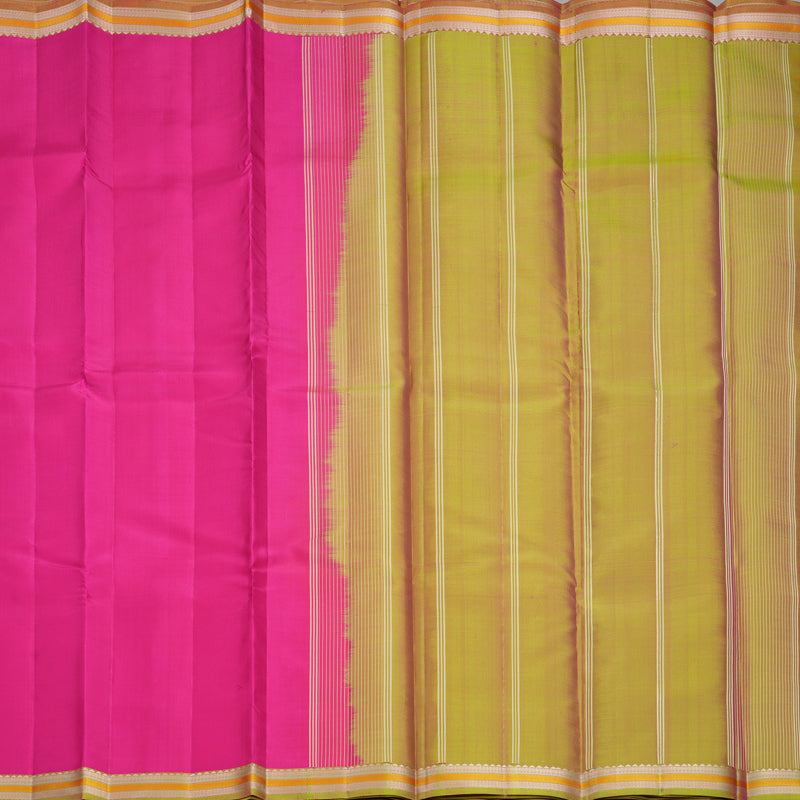 Hayagrivas Handloom Rani Pink Kanjivaram Silk Saree with Rust Orange Border KBF915H2-1