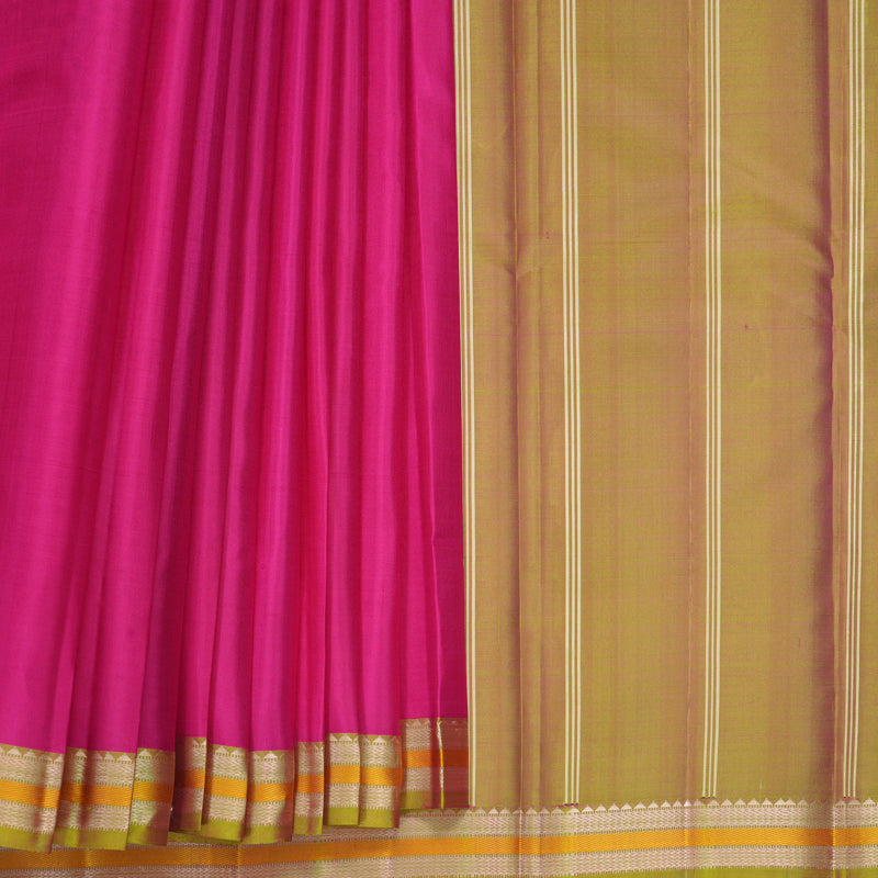 Hayagrivas Handloom Rani Pink Kanjivaram Silk Saree with Rust Orange Border KBF915H2-1