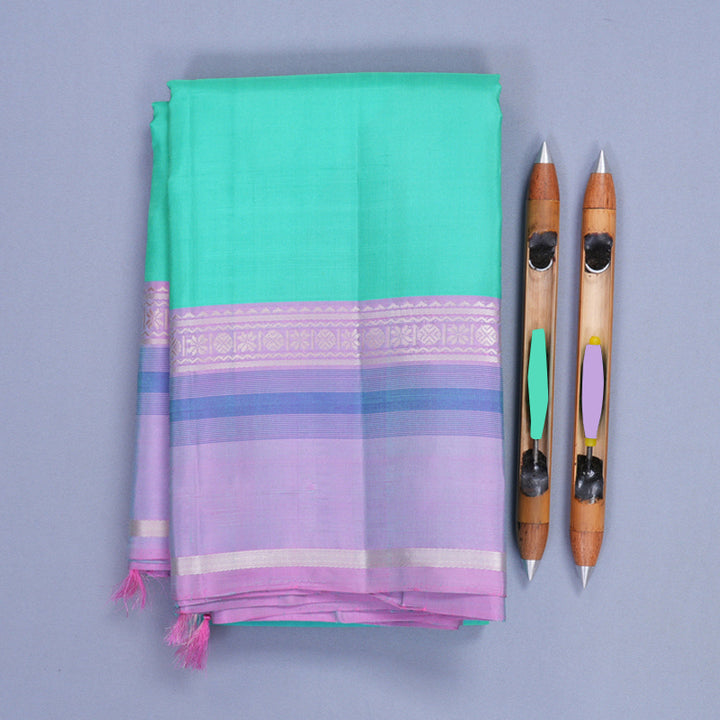 Hayagrivas Handloom Sea Green Kanjivaram Silk Saree with Lilac Border KBF915H2-4