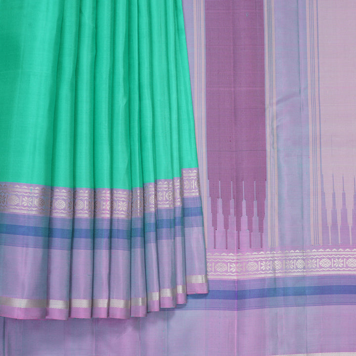Hayagrivas Handloom Sea Green Kanjivaram Silk Saree with Lilac Border KBF915H2-4