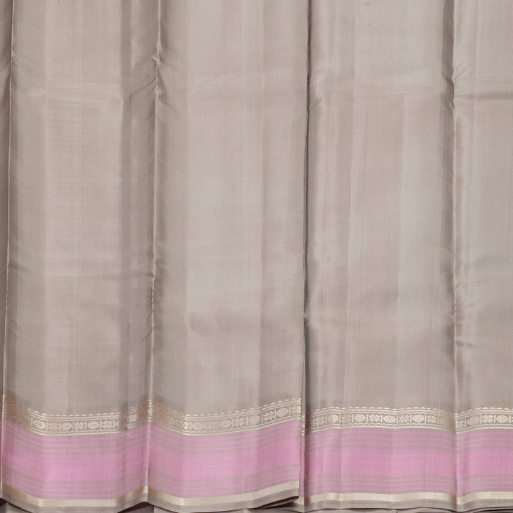 Hayagrivas Handloom Greige Kanjivaram Silk Saree with Light Brown Border KBF915H2-6