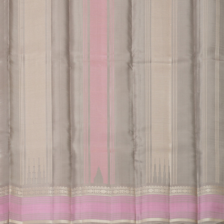 Hayagrivas Handloom Greige Kanjivaram Silk Saree with Light Brown Border KBF915H2-6