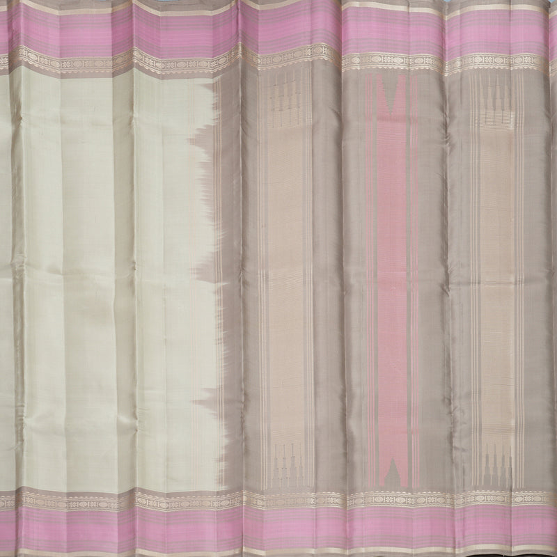 Hayagrivas Handloom Greige Kanjivaram Silk Saree with Light Brown Border KBF915H2-6