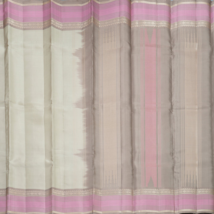 Hayagrivas Handloom Greige Kanjivaram Silk Saree with Light Brown Border KBF915H2-6