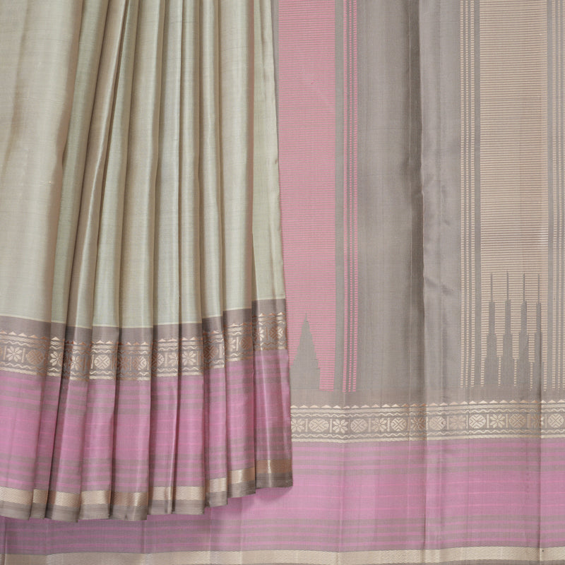Hayagrivas Handloom Greige Kanjivaram Silk Saree with Light Brown Border KBF915H2-6