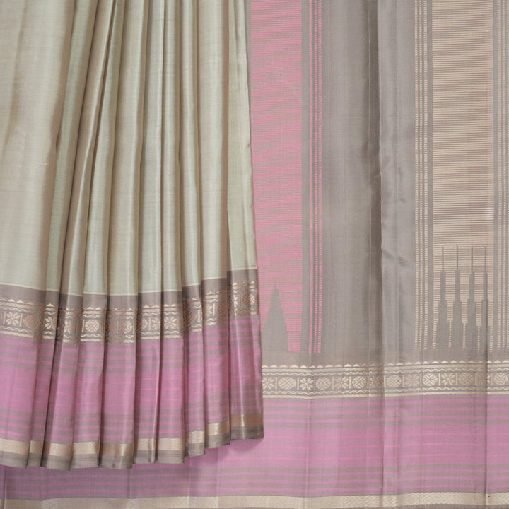 Hayagrivas Handloom Greige Kanjivaram Silk Saree with Light Brown Border KBF915H2-6