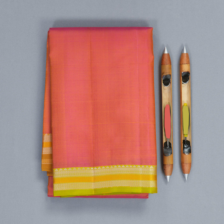 Hayagrivas Handloom Orangish-Pink Kanjivaram Silk Saree with Ganga Jamuna Border KBF915H2-7