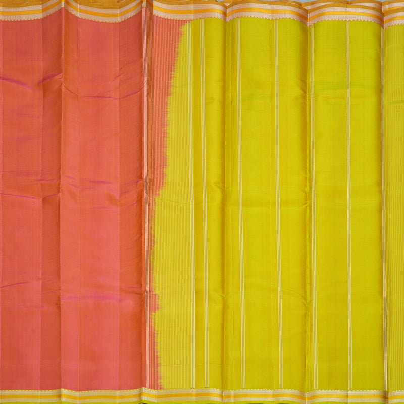Hayagrivas Handloom Orangish-Pink Kanjivaram Silk Saree with Ganga Jamuna Border KBF915H2-7