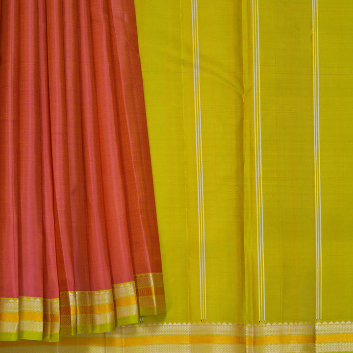 Hayagrivas Handloom Orangish-Pink Kanjivaram Silk Saree with Ganga Jamuna Border KBF915H2-7