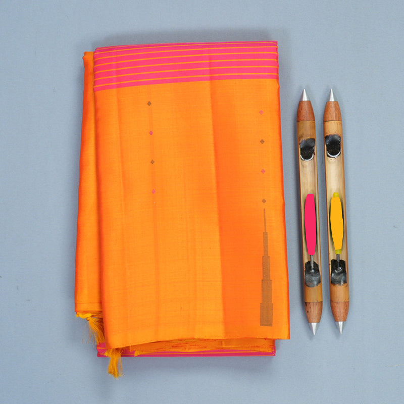 Hayagrivas Handloom Pink Kanjivaram Silk Saree with Orange Border KBF915H4-1