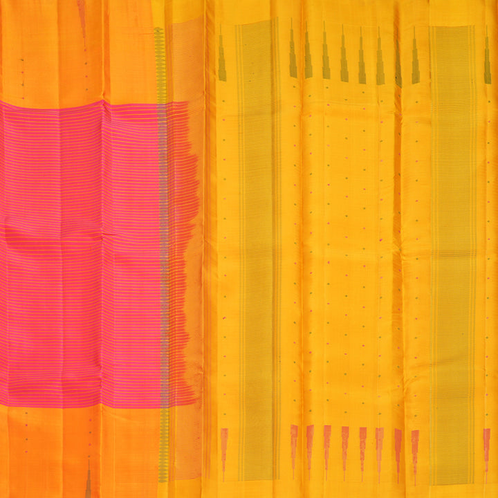 Hayagrivas Handloom Pink Kanjivaram Silk Saree with Orange Border KBF915H4-1