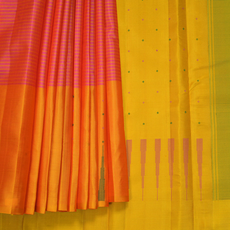 Hayagrivas Handloom Pink Kanjivaram Silk Saree with Orange Border KBF915H4-1