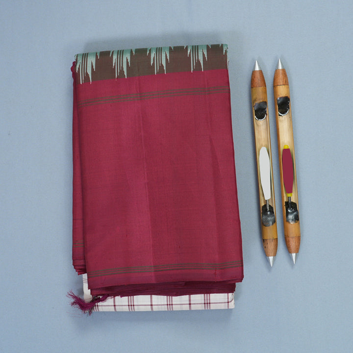 Hayagrivas Handloom White Kanjivaram Silk Saree with Maroon Border KBF915H5-1