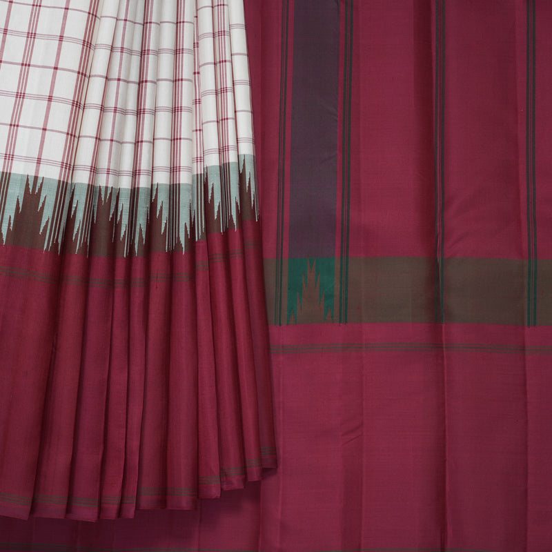 Hayagrivas Handloom White Kanjivaram Silk Saree with Maroon Border KBF915H5-1