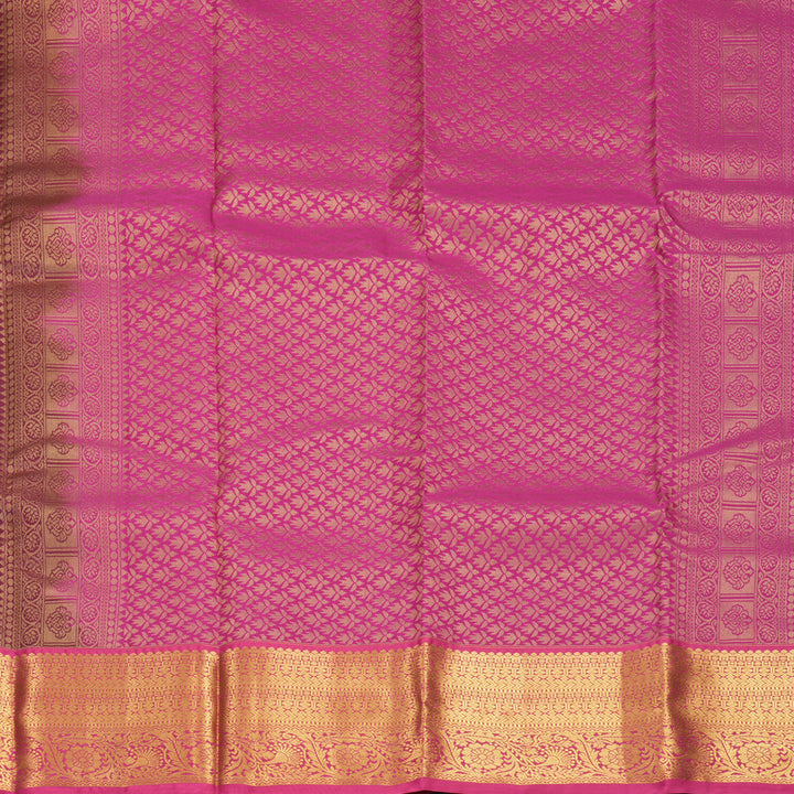 Hayagrivas Handloom Dark Brown Kanjivaram Silk Saree with Pink Border KBF916H1-13
