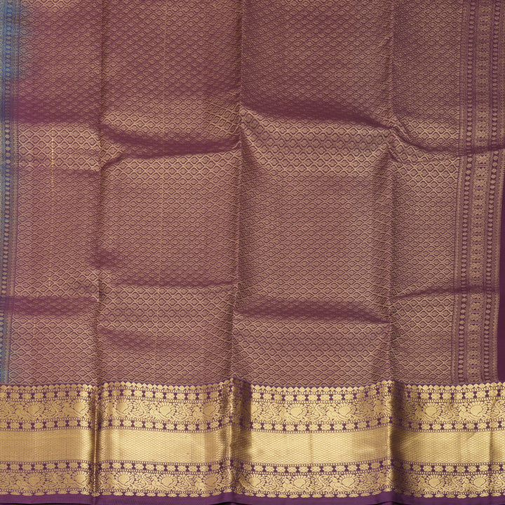 Hayagrivas Handloom Sky Blue Kanjivaram Silk Saree with Plum Purple Border KBF916H1-2