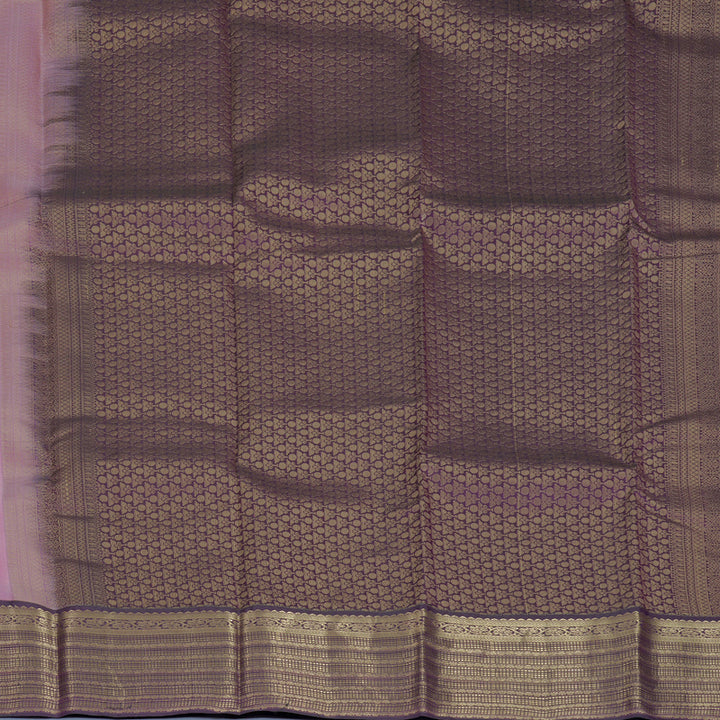 Hayagrivas Handloom Rose Pink Kanjivaram Silk Saree with Deep Jamun Border KBF916H1-20