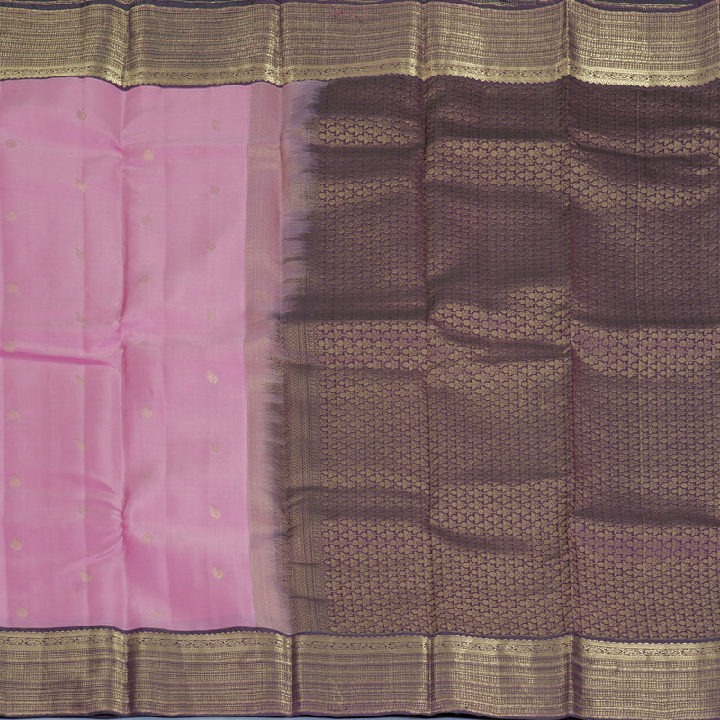 Hayagrivas Handloom Rose Pink Kanjivaram Silk Saree with Deep Jamun Border KBF916H1-20