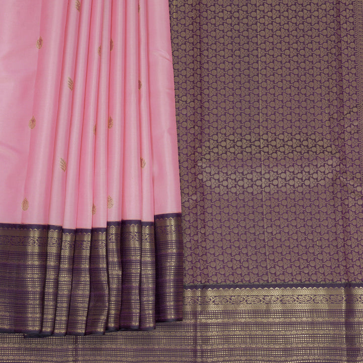 Hayagrivas Handloom Rose Pink Kanjivaram Silk Saree with Deep Jamun Border KBF916H1-20