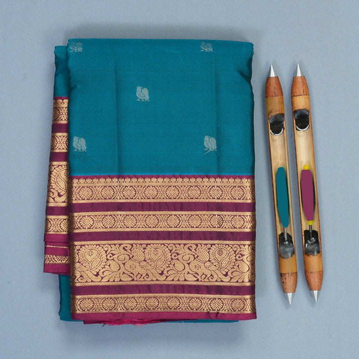 Hayagrivas Handloom Ramar Blue Kanjivaram Silk Saree with Purple Border KBF916H2-12