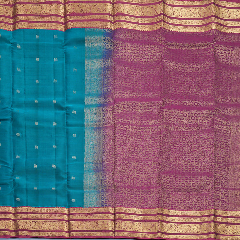 Hayagrivas Handloom Ramar Blue Kanjivaram Silk Saree with Purple Border KBF916H2-12