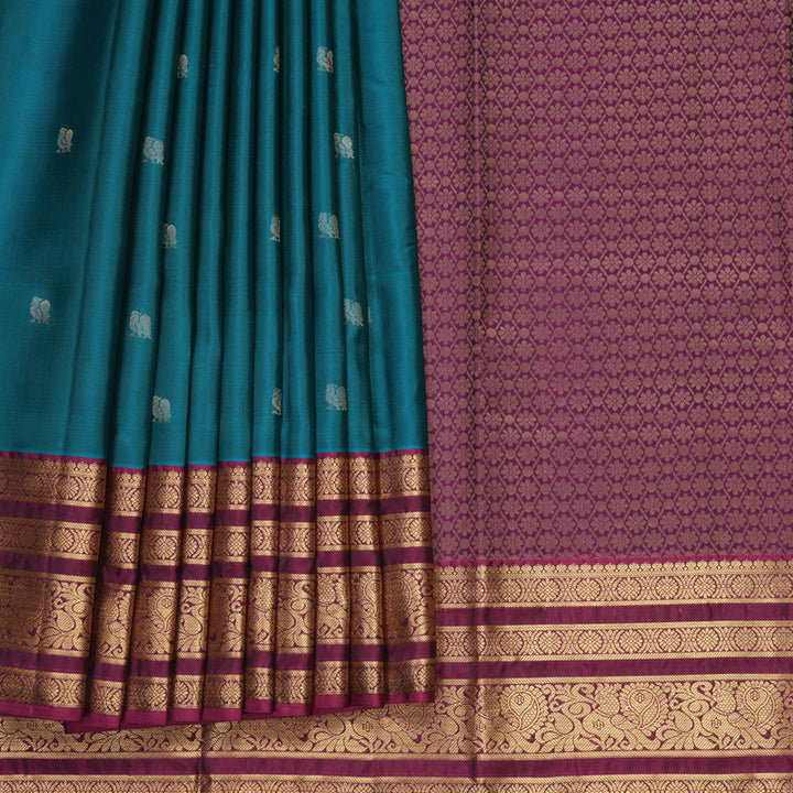 Hayagrivas Handloom Ramar Blue Kanjivaram Silk Saree with Purple Border KBF916H2-12