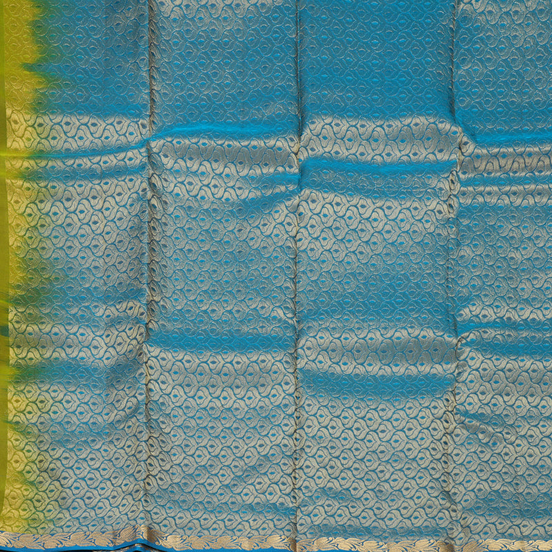 Hayagrivas Handloom Olive Green Kanjivaram Silk Saree with Ananda Blue Border KBF917H1-7