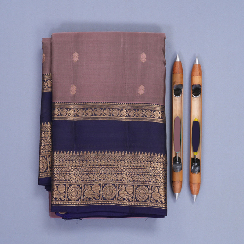 Hayagrivas Handloom Mauve Kanjivaram Silk Saree with Navy Blue Border KBF917H2-13