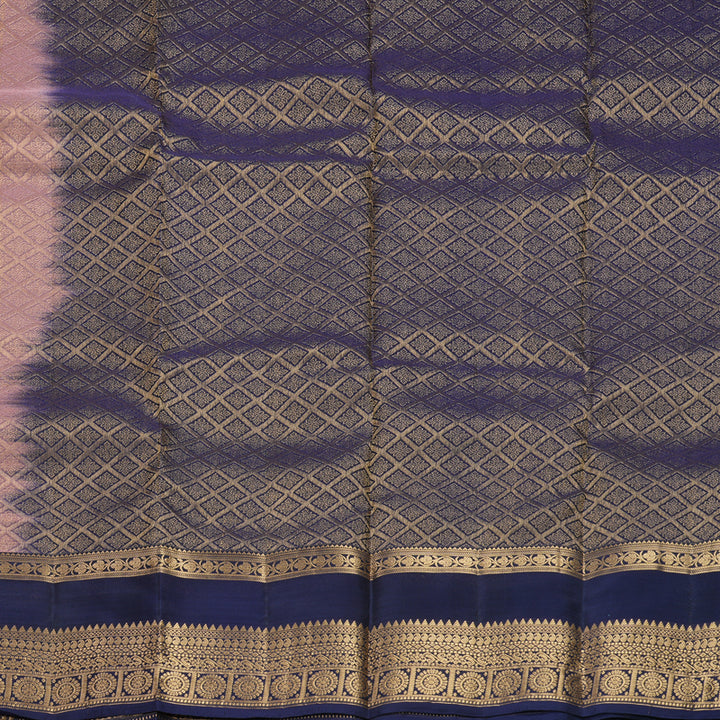 Hayagrivas Handloom Mauve Kanjivaram Silk Saree with Navy Blue Border KBF917H2-13