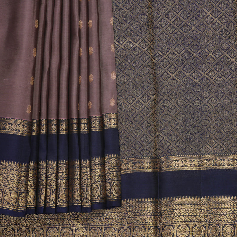 Hayagrivas Handloom Mauve Kanjivaram Silk Saree with Navy Blue Border KBF917H2-13