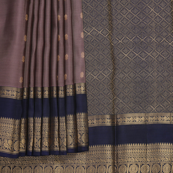 Hayagrivas Handloom Mauve Kanjivaram Silk Saree with Navy Blue Border KBF917H2-13