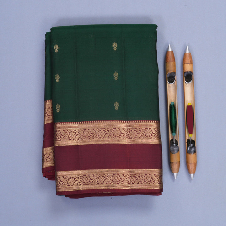 Hayagrivas Handloom Bottle Green Kanjivaram Silk Saree with Rust Maroon Border KBF917H2-7