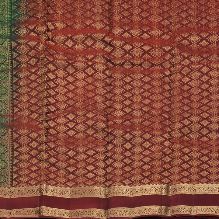 Hayagrivas Handloom Bottle Green Kanjivaram Silk Saree with Rust Maroon Border KBF917H2-7