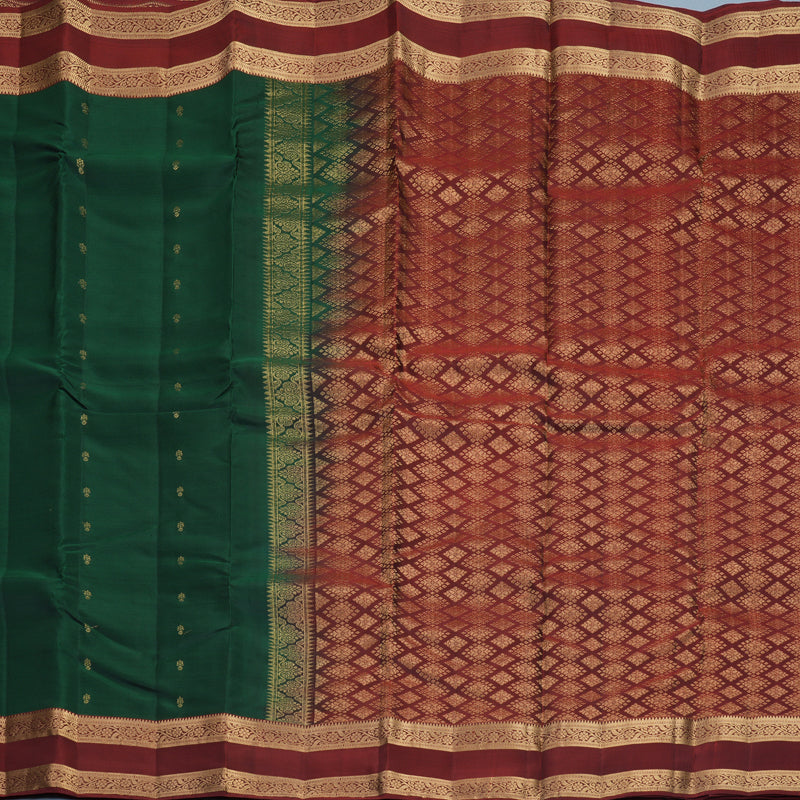 Hayagrivas Handloom Bottle Green Kanjivaram Silk Saree with Rust Maroon Border KBF917H2-7